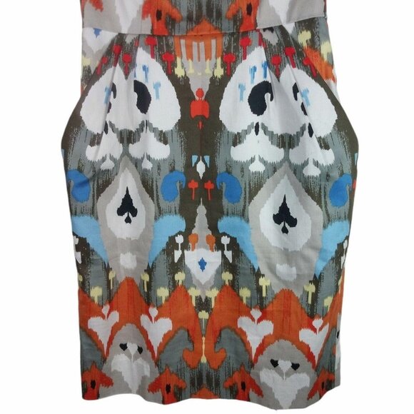 Maggy London Midi Sheath Dress Ikat Print Abstract Art Size 2 Sleeveless Pockets - Picture 6 of 8